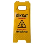 dikkat temizlik uyarı levhası sarı portatif katlanır
