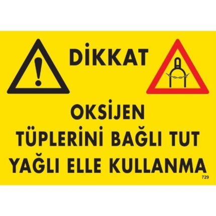 Dikkat Oksijen Tüplerini Bağlı Tut Yağlı Elle Kullanma Uyarı Levhası