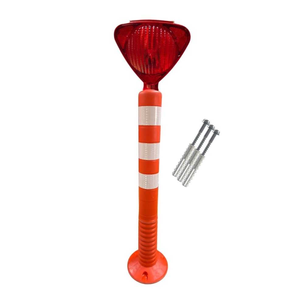 trafik-guvenlik-flasorlu-delinator-seti-kirmizi Kırmızı Üçgen Solar Flaşörlü 75 cm Delinatör Seti