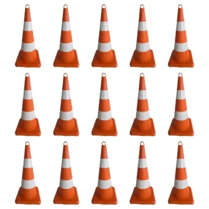 75 cm plastik turuncu trafik konisi dörtgen taban 15li set