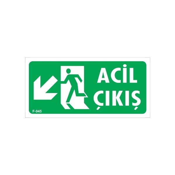 Acil Çıkış Uyarı Levhası Sol Aşağı Ok Acil Çıkış Uyarı Levhası Sol Aşağı Ok