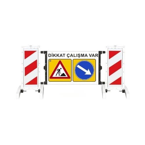 Dikkat Çalışma Var Sağa Yönlendirme Katlanır Uyarı Levhalı Yol Bariyeri Dikkat Çalışma Var Sağa Yönlendirme Katlanır Uyarı Levhalı Yol Bariyeri