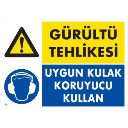 Gürültü Tehlikesi Uygun Kulak Koruyucu Kullan Uyarı Levhası