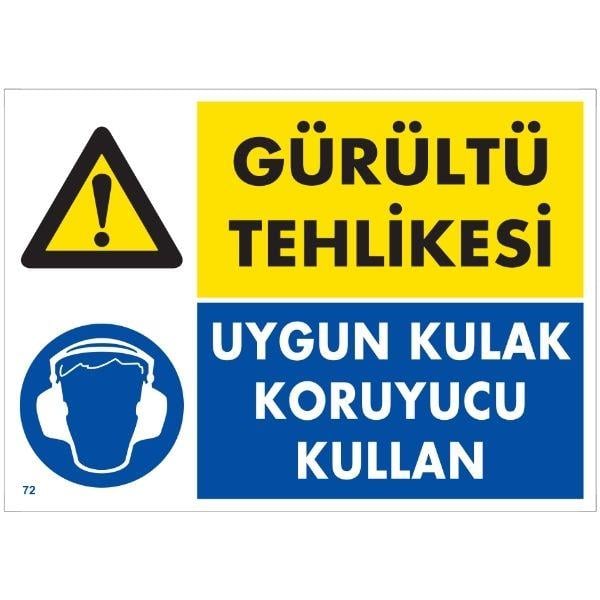 Gürültü Tehlikesi Uygun Kulak Koruyucu Kullan Uyarı Levhası Gürültü Tehlikesi Uygun Kulak Koruyucu Kullan Uyarı Levhası