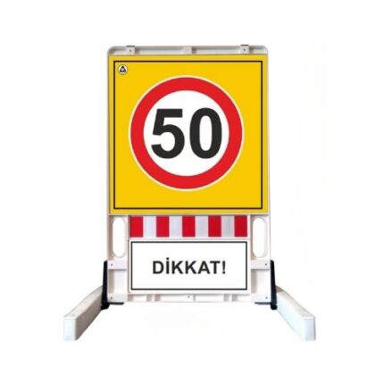 Hız Sınırı İşaretli Katlanır Uyarı Levhalı Bariyer